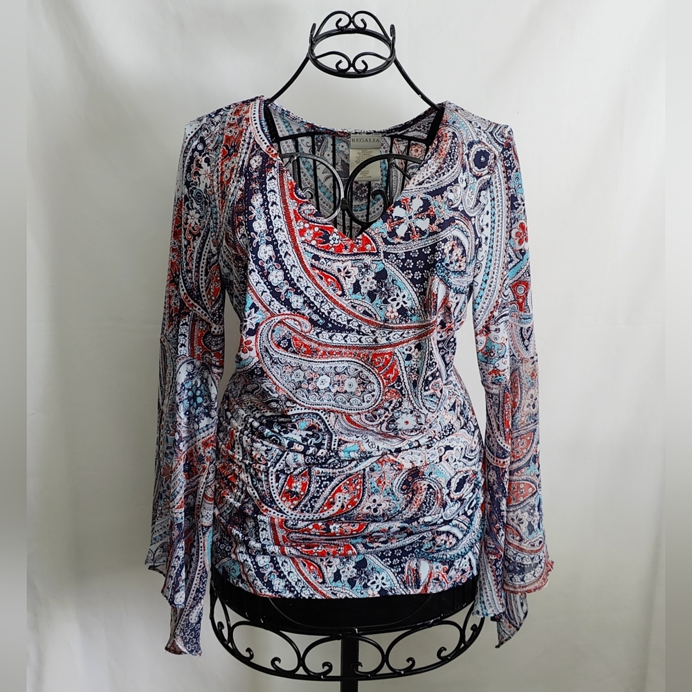 Regalia Bell Sleeve Paisley Print Blouse Size Medium